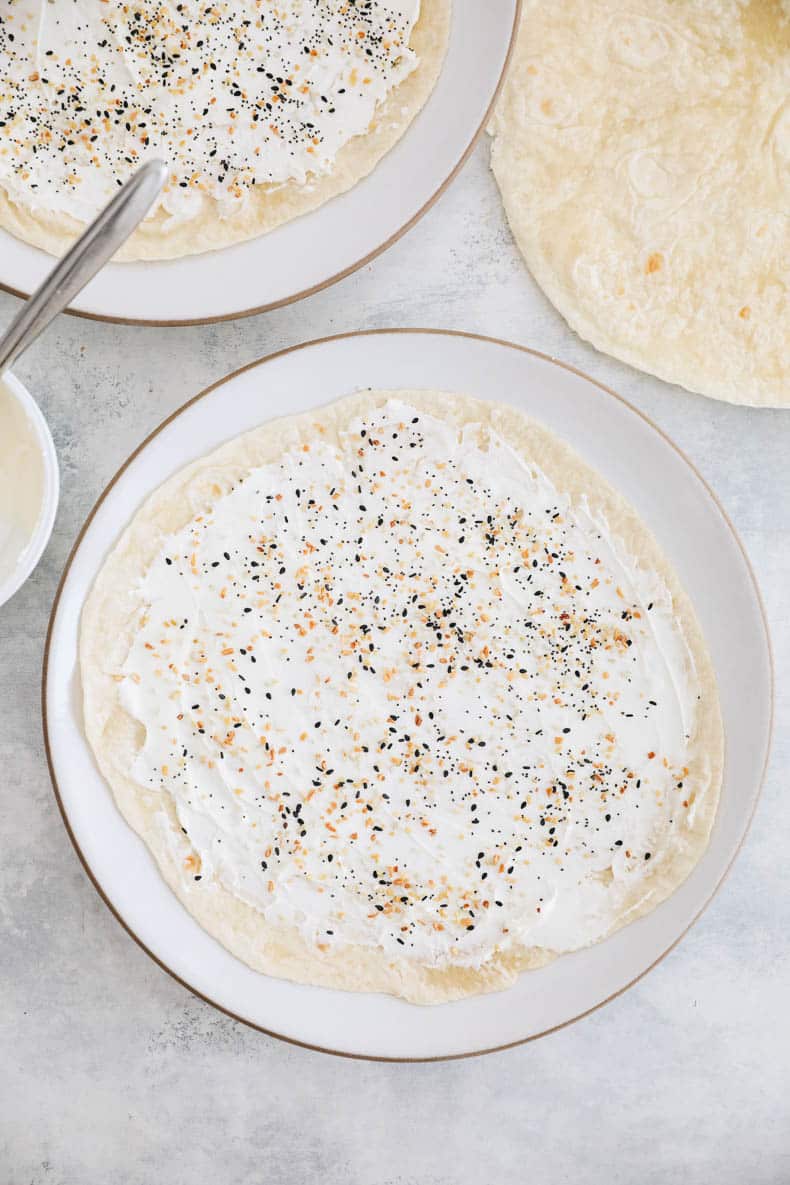 tortillas with cream cheese and everything bagel seasoning